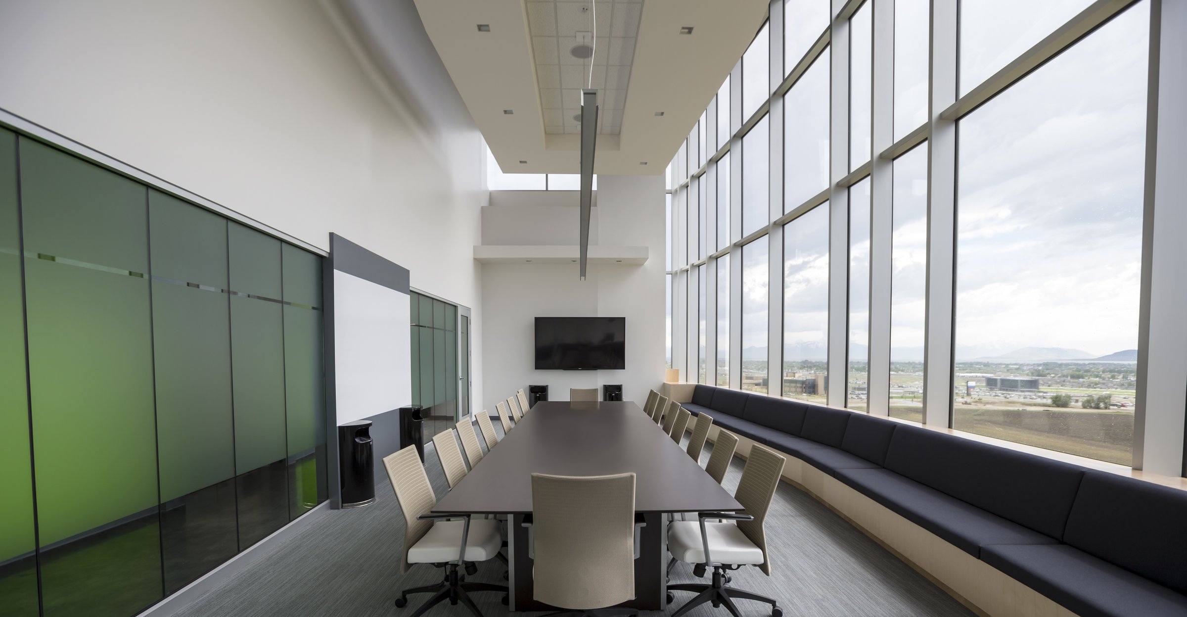 Modern boardroom with video conferencing