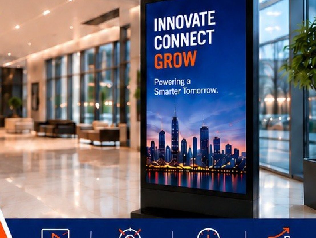 Digital signage display in a lobby
